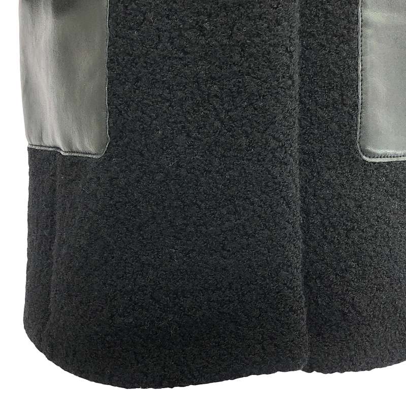 HUGO BOSS / ヒューゴボス ウール レザー ダブルポケット ノーカラーコート / 総裏地