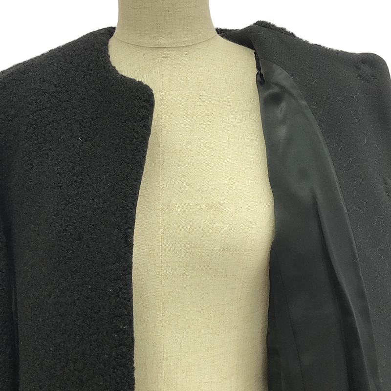 HUGO BOSS / ヒューゴボス ウール レザー ダブルポケット ノーカラーコート / 総裏地