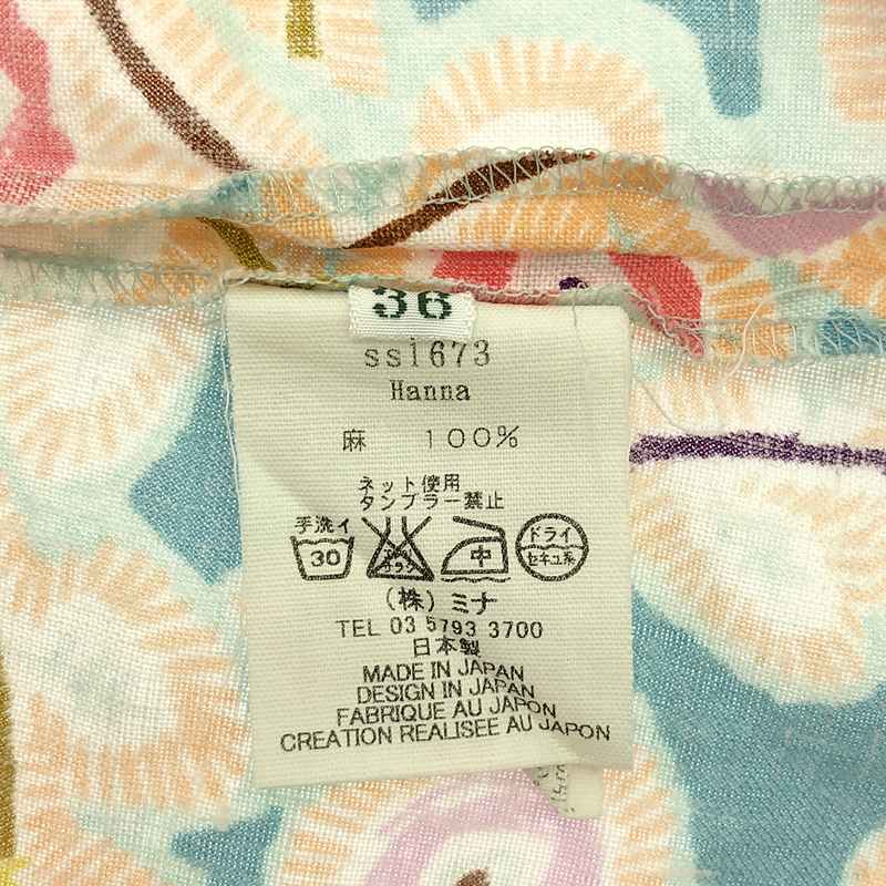 mina perhonen / ミナペルホネン Hanna / リネン 総柄 ノースリーブブラウス