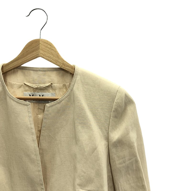 Max Mara / マックスマーラ リネン 金ボタン ノーカラー ジャケット / 総裏地