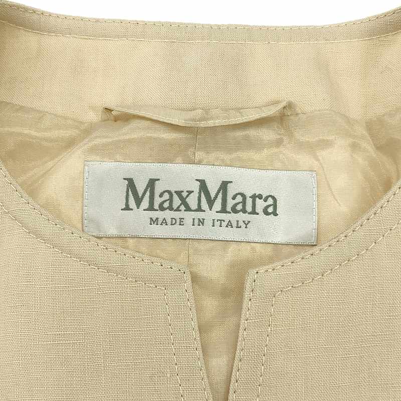 Max Mara / マックスマーラ リネン 金ボタン ノーカラー ジャケット / 総裏地
