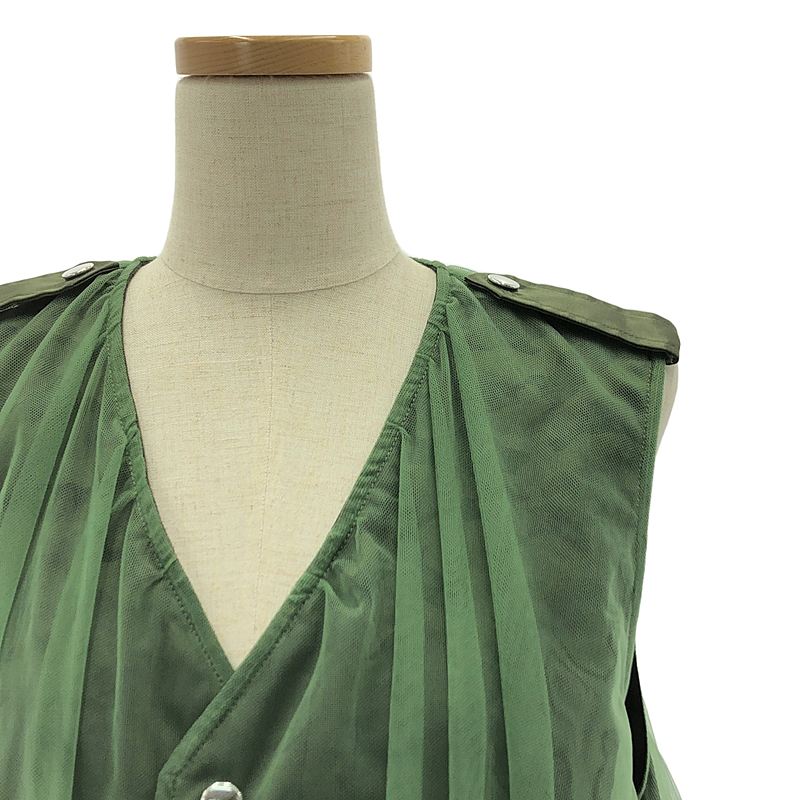 noir kei ninomiya / ノワールケイニノミヤ リバーシブル ジャガード 総柄 チュール切替 ドローストリング ミリタリー モッズベスト