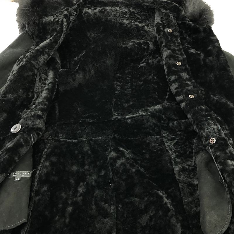 ESTNATION / エストネーション 羊革 ムートン レザー ロングコート ファーフーディ