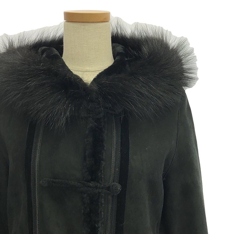 ESTNATION / エストネーション 羊革 ムートン レザー ロングコート ファーフーディ