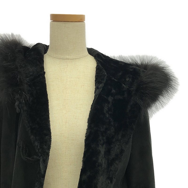 ESTNATION / エストネーション 羊革 ムートン レザー ロングコート ファーフーディ