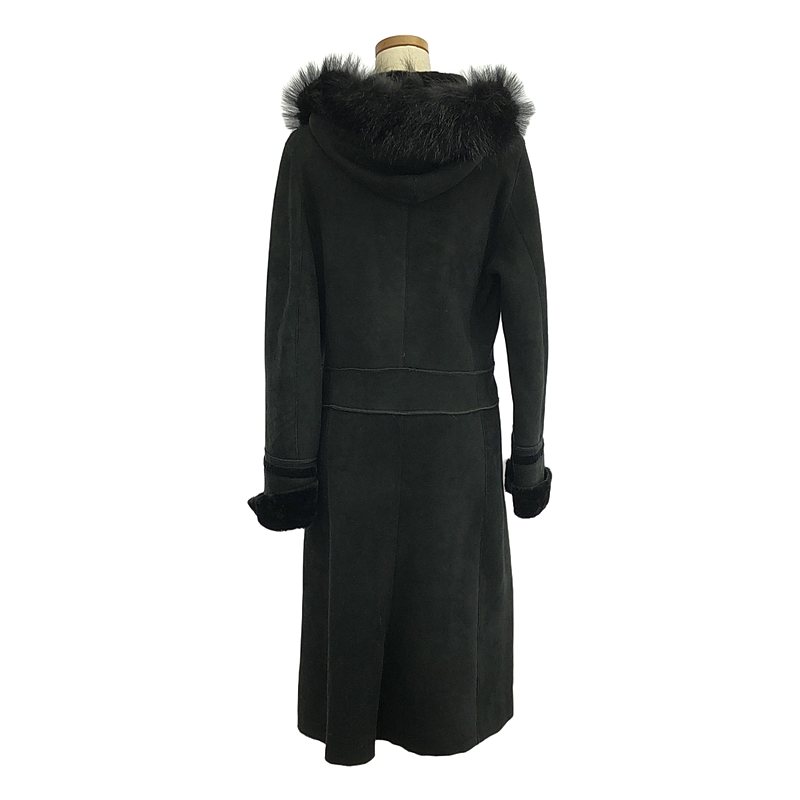 ESTNATION / エストネーション 羊革 ムートン レザー ロングコート ファーフーディ