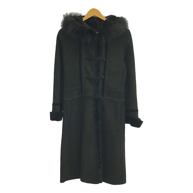 ESTNATION / エストネーション 羊革 ムートン レザー ロングコート ファーフーディ