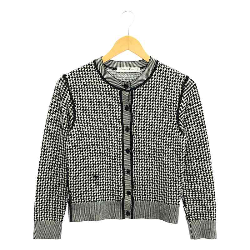 Christian Dior / クリスチャンディオール カシミヤ シルク 千鳥格子 ワンポイントロゴ ニット カーディガン