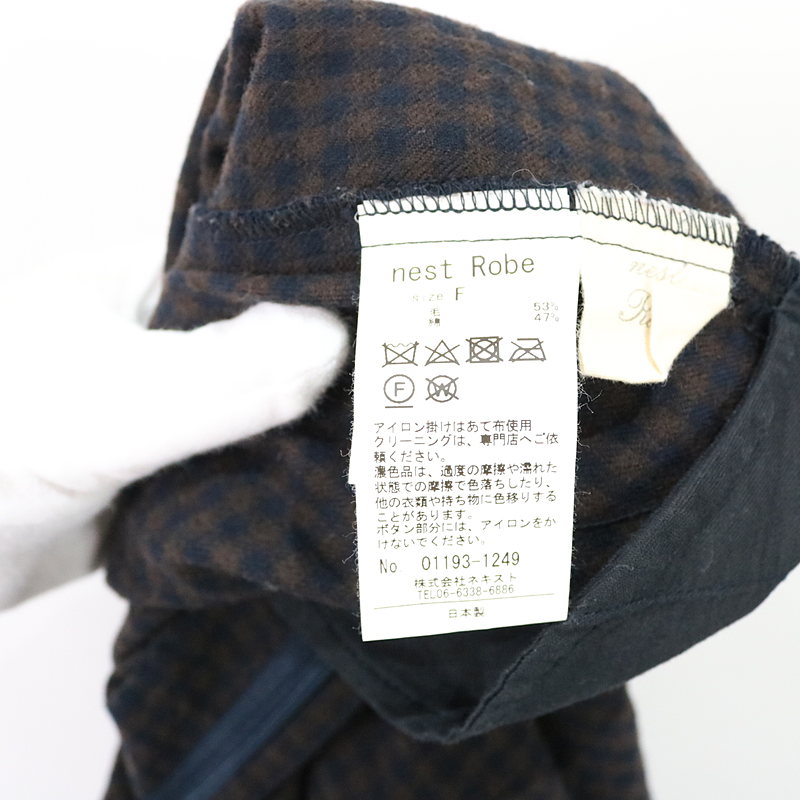 nest robe / ネストローブ コットンウールチェック タックワイドパンツ