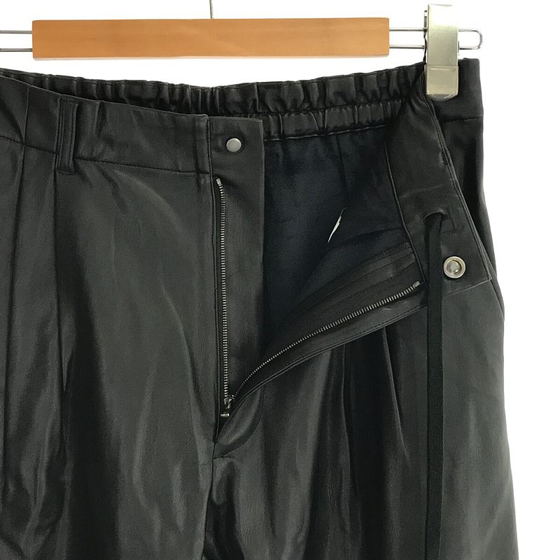 stein / シュタイン FAKE LEATHER WIDE TROUSERS / Dark charcoal フェイクレザー 2タック スラックス パンツ