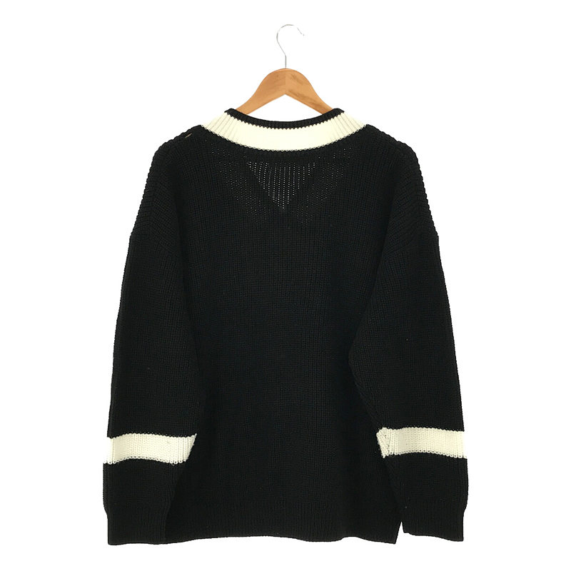 monkey time / モンキータイム PE AZE BIG TILDEN KNIT ウール チルデン Vネック ニット プルオーバー black