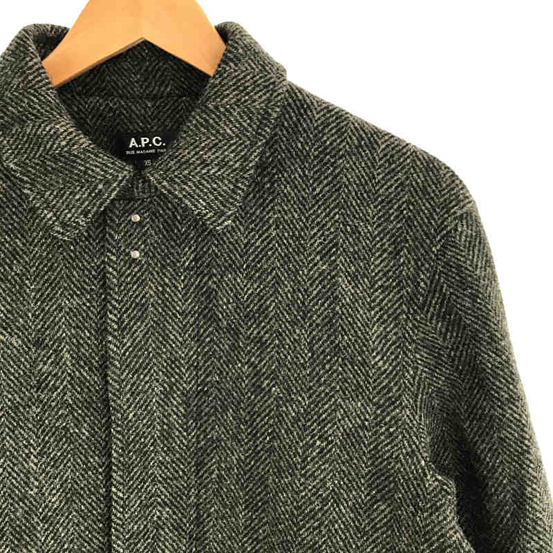 A.P.C. / アーペーセー × Harris Tweed ハリスツイード チンストラップ ウール ツイード シングル ロングコート