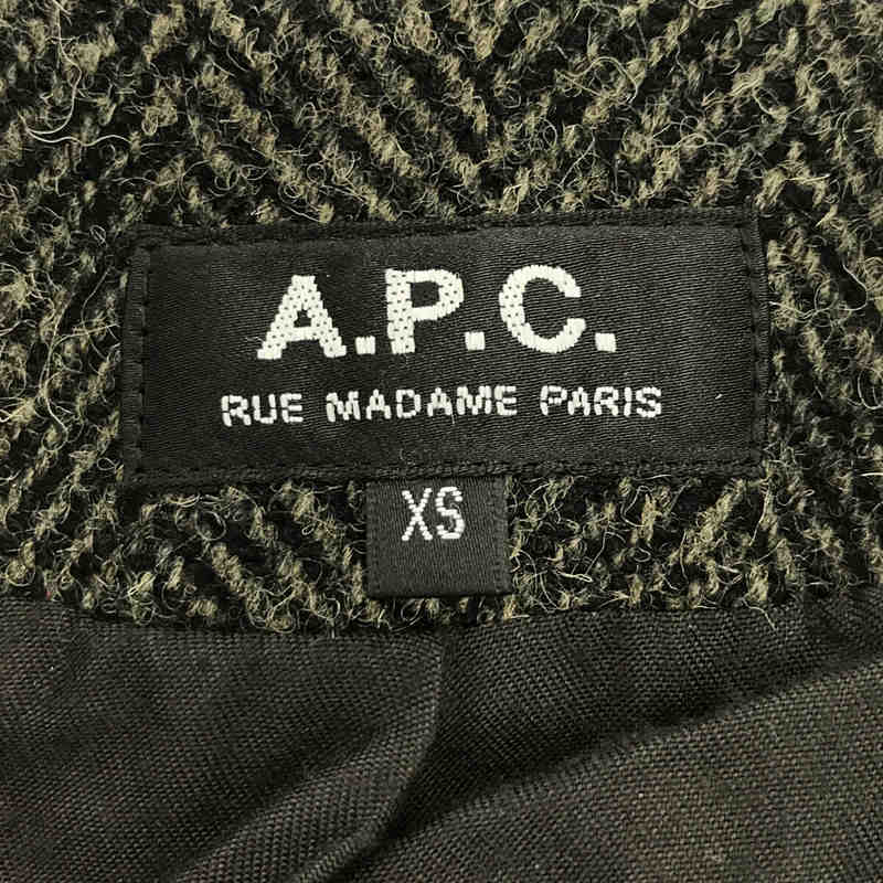 A.P.C. / アーペーセー × Harris Tweed ハリスツイード チンストラップ ウール ツイード シングル ロングコート