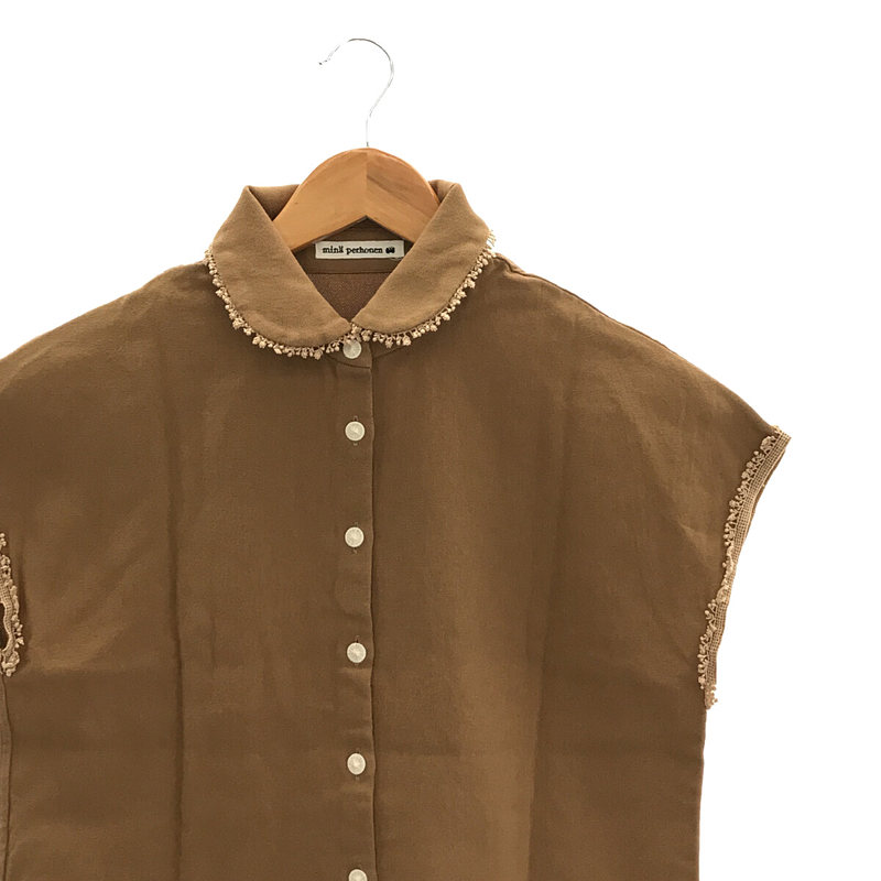 mina perhonen / ミナペルホネン ischia コットンライトキャンバス ノースリーブ刺繍ブラウス シャツ