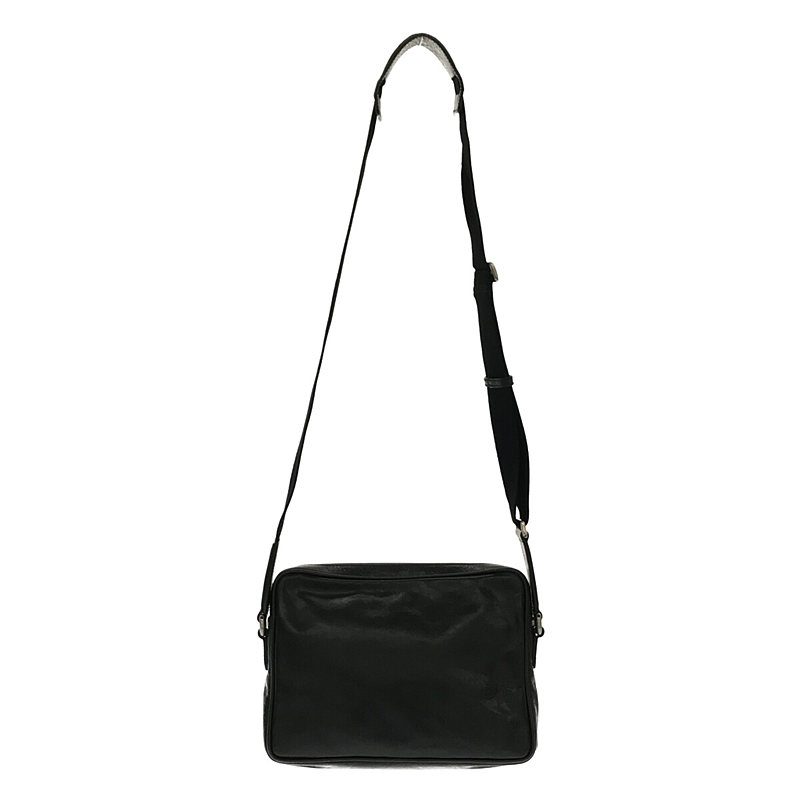 GUCCI / グッチ フラップポケット付き ゴールド GGプレートロゴ オール レザー ショルダー バッグ