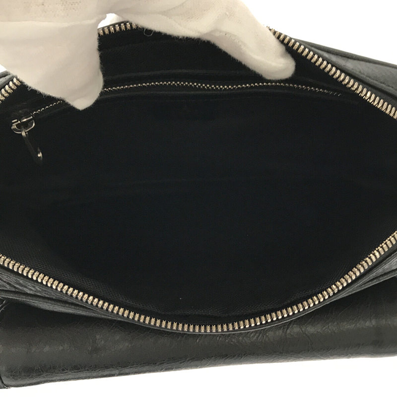 GUCCI / グッチ フラップポケット付き ゴールド GGプレートロゴ オール レザー ショルダー バッグ