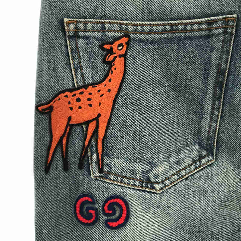 GUCCI / グッチ 5P DENIM PANTS GG バンビ 刺繡 ロゴ レザーパッチ デニム パンツ 箱有