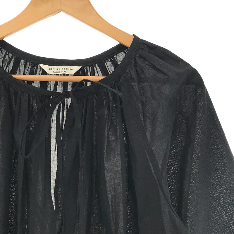 atelier naruse / アトリエナルセ cotton loan ribbon tie smock blouse コットンローン リボンタイスモックブラウス