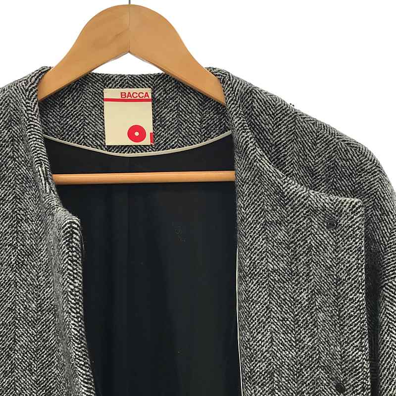 その他 ウール ヘリンボーン ノーカラーコート