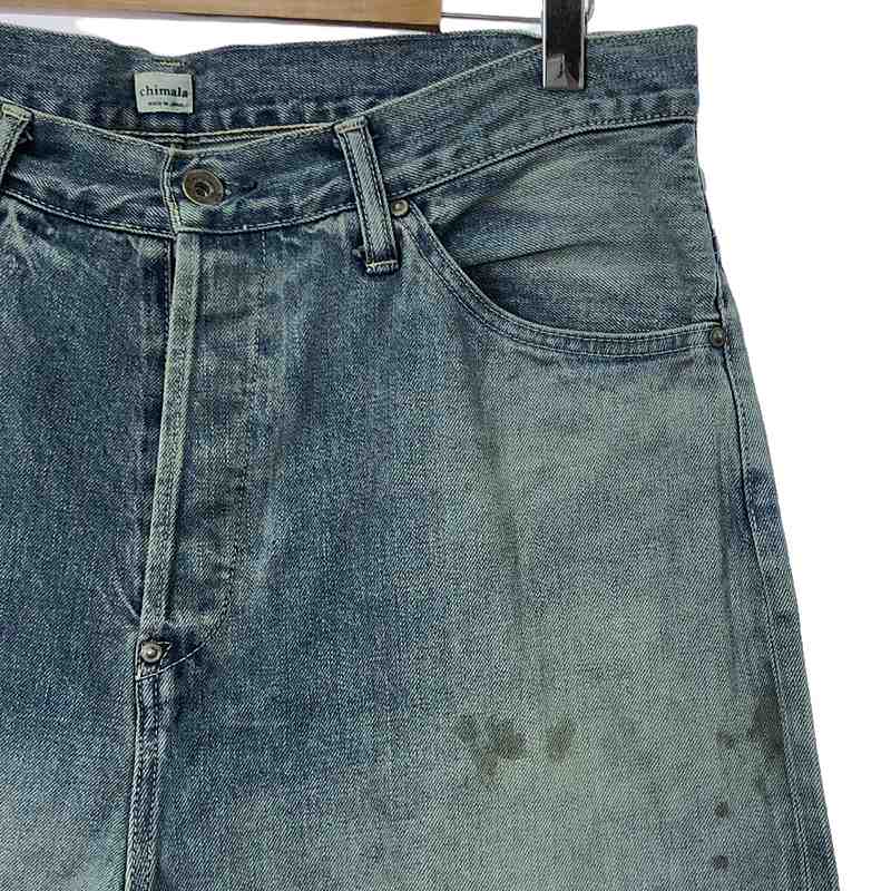 chimala / チマラ ダメージ・ヴィンテージ加工 レザーパッチ カットオフ デニムパンツ