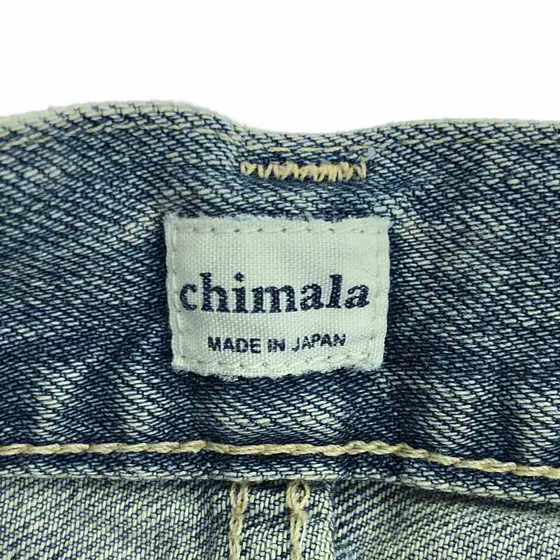 chimala / チマラ ダメージ・ヴィンテージ加工 レザーパッチ カットオフ デニムパンツ