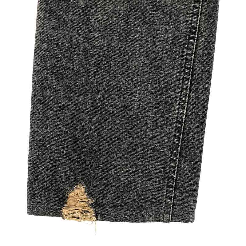 その他 魔女期 ダメージ加工 ベロア切替 サイドライン ブラックデニムパンツ