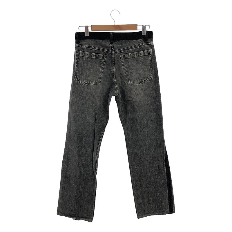 その他 魔女期 ダメージ加工 ベロア切替 サイドライン ブラックデニムパンツ