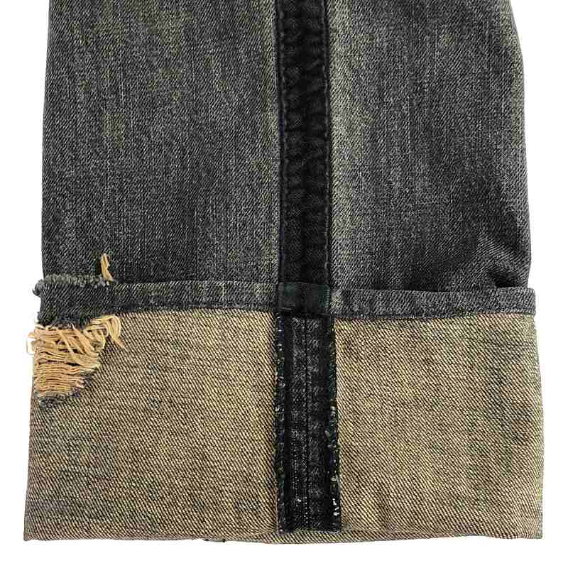 その他 魔女期 ダメージ加工 ベロア切替 サイドライン ブラックデニムパンツ