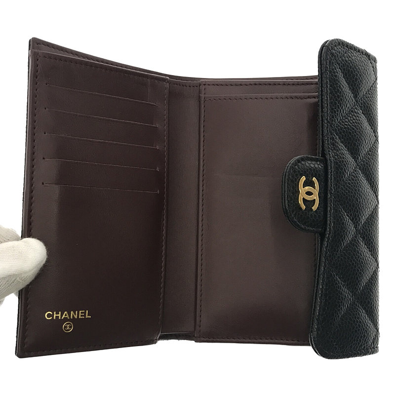 CHANEL / シャネル マトラッセ キャビアスキン クラシックフラップ ウォレット 三つ折り財布