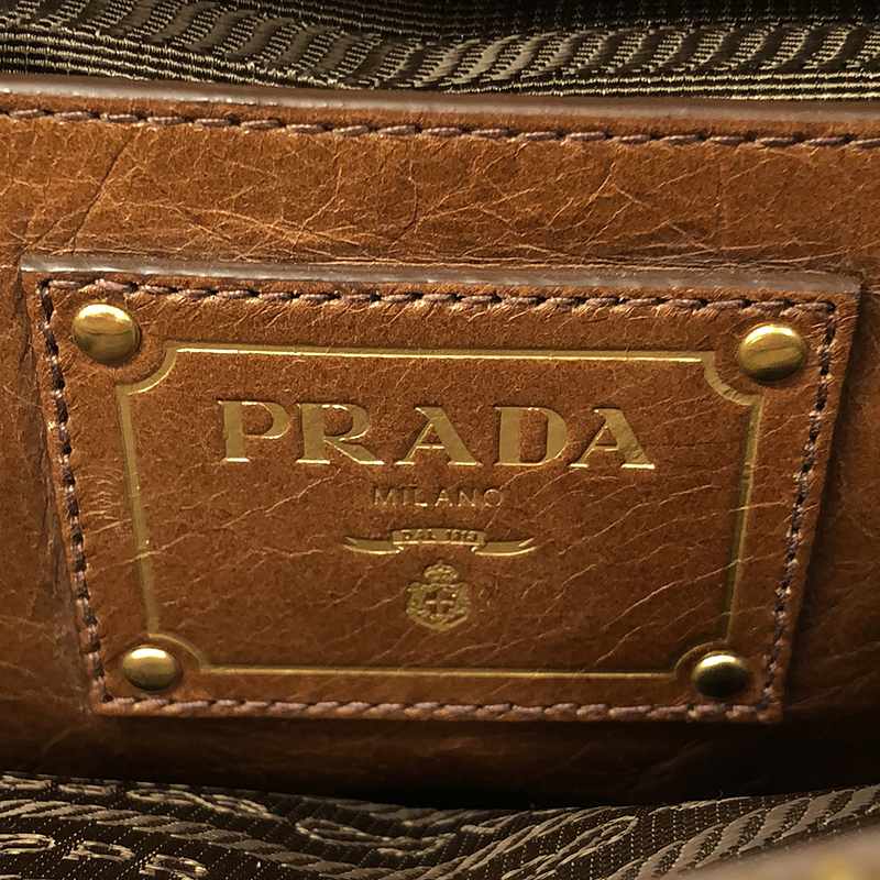 PRADA / プラダ VITELLO SHINE / BN2533 ヴィテッロ シャイン 2way レザー ハンドバッグ / 総ロゴ裏地