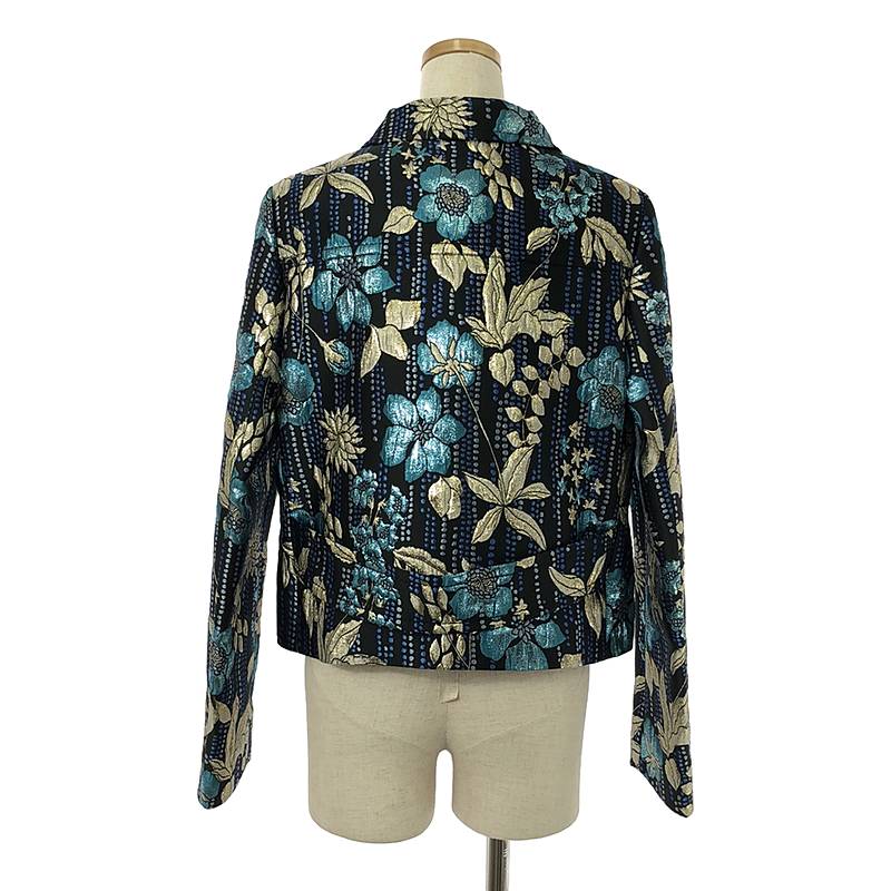 PRADA / プラダ CLOQUET FLOWER JACKET / シルク混 フラワー ジャガード フリル ジップ ジャケット / 総裏地