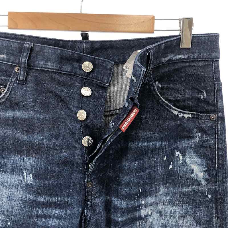 DSQUARED2 / ディースクエアード DARK WASH 2 COMBAT JEANS / ダメージ・ペイント加工 ワイヤー入り ストレッチ デニムパンツ