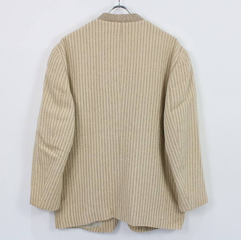 ISSEY MIYAKE MEN / イッセイミヤケメン シルクリネン混ストライプノーカラージャケット