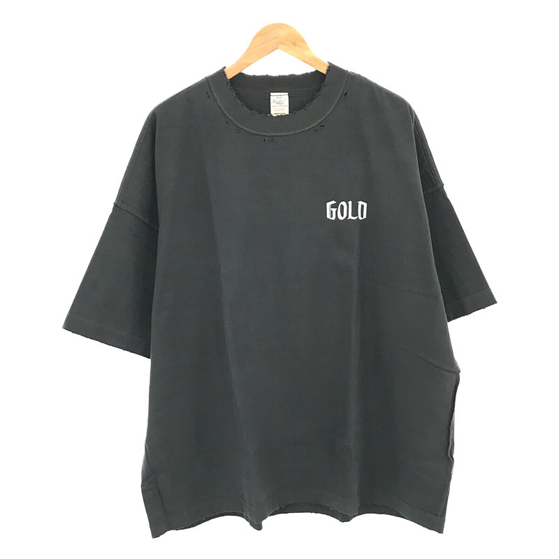 PEACH BRUSHED COTTON INSIDE OUT TEE DAMAGE AGED W/PRINTED T
