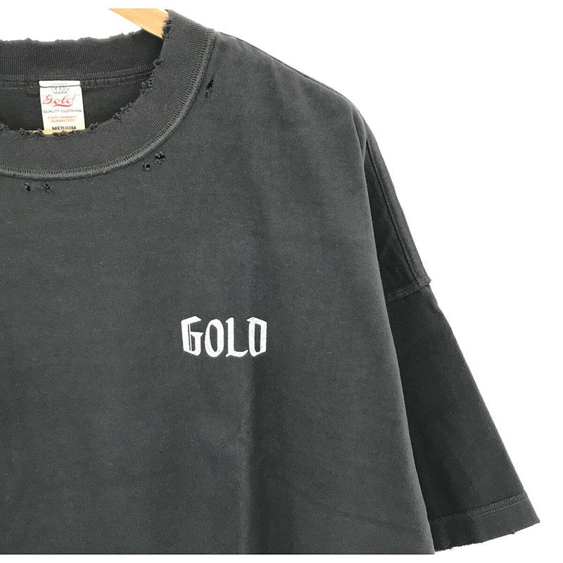 GOLD / ゴールド 東洋エンタープライズ PEACH BRUSHED COTTON INSIDE OUT TEE DAMAGE AGED W/PRINTED Tシャツ