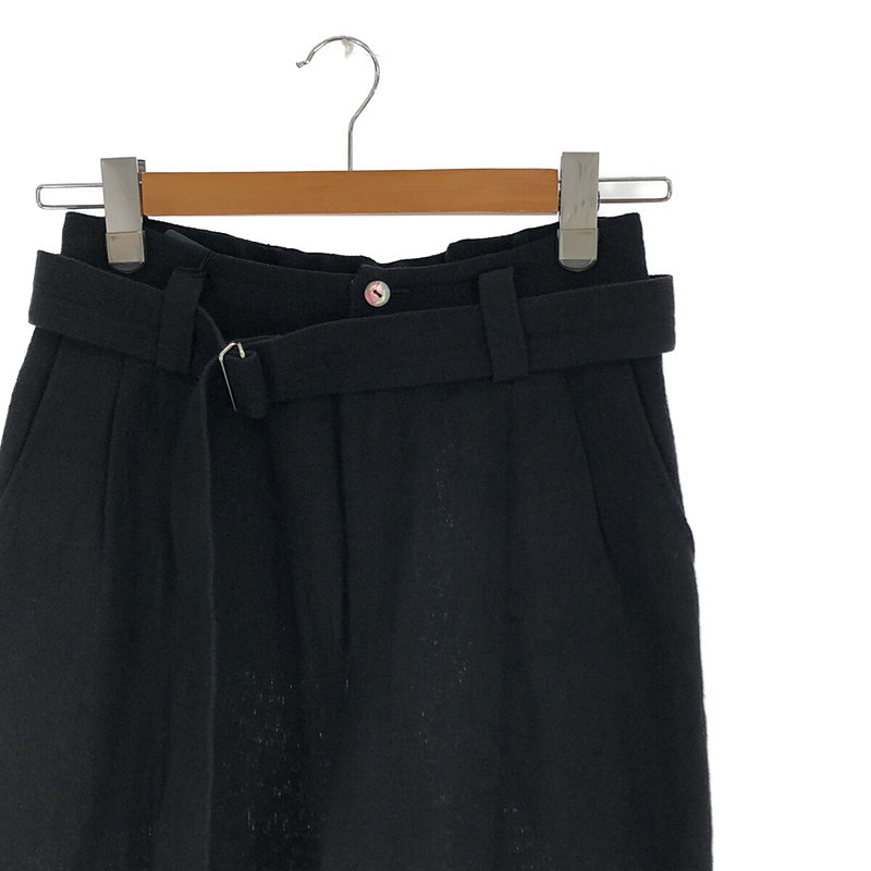 SALUE / サルエ | unisex egg pants A／herringbone linen ベルト付き リネン 2タック エッグシルエット パンツ  | 1 | ブラック | レディース