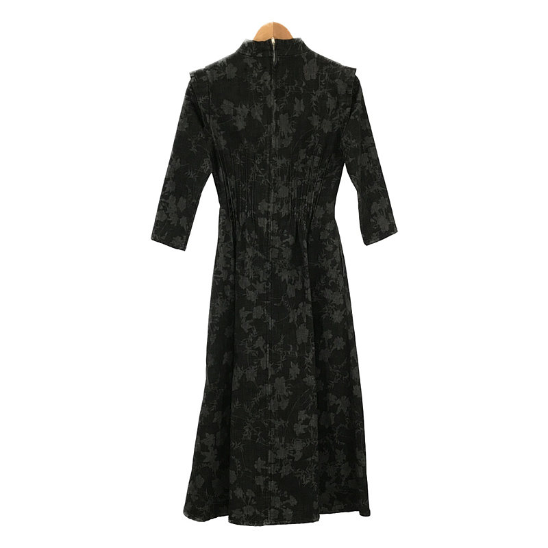 AMERI / アメリ KEILY FLOWER DENIM DRESS ストレッチ フラワー デニム ドレス タック ロング ワンピース