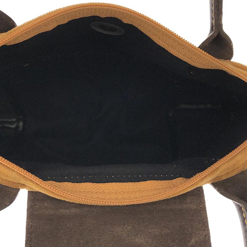 Longchamp / ロンシャン フランス製 DEPOSE デポーズ  レザー切替 ベルベッド バイカラー ミニ 舟形トート ハンド バッグ