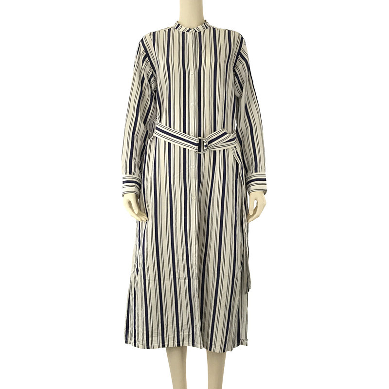 STRIPE COAT SHIRT DRESS コットン リネン シルク マルチストライプワンピース ベルト付き