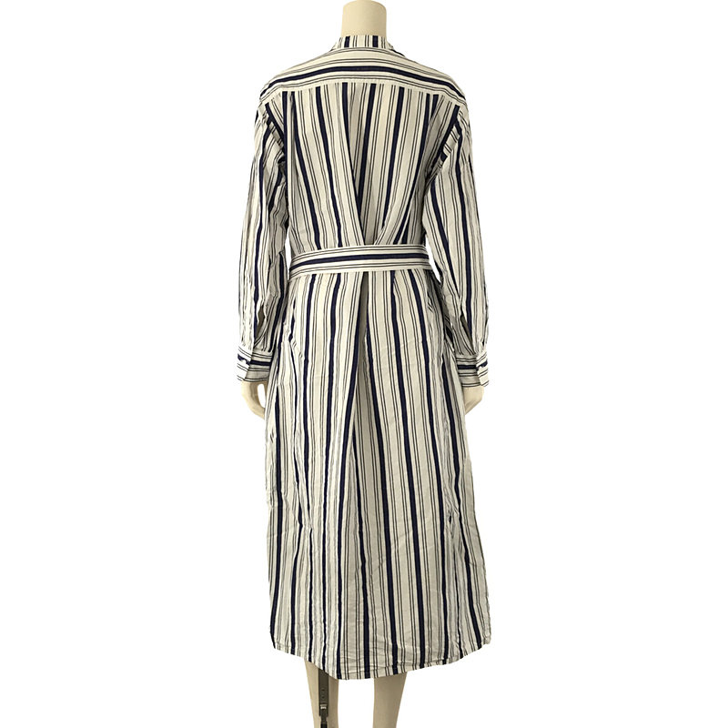 steven alan / スティーブンアラン STRIPE COAT SHIRT DRESS コットン リネン シルク マルチストライプワンピース ベルト付き