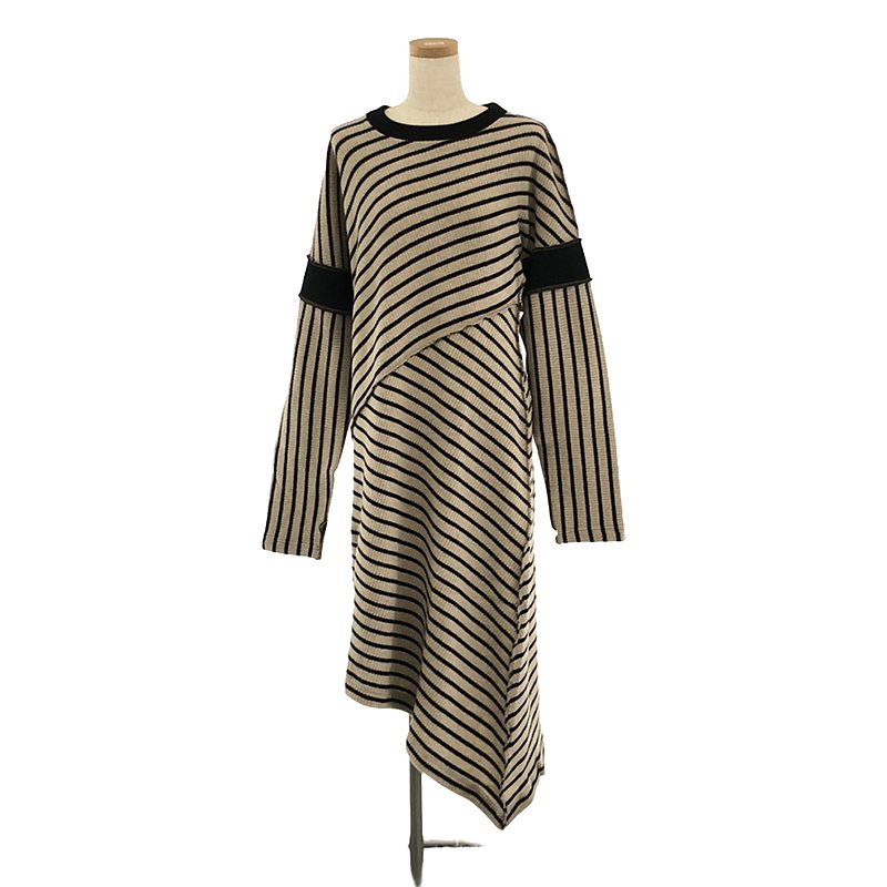 Stripes Wool Long Sleeves Medium Dresses ニットワンピース