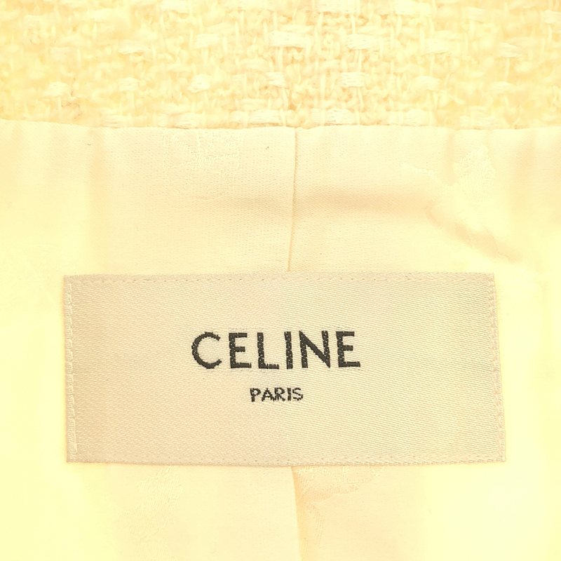 CELINE / セリーヌ 2V47E764L / シルク ウール ツイード 金ボタン ノーカラー チェルシー ジャケット / 総裏地