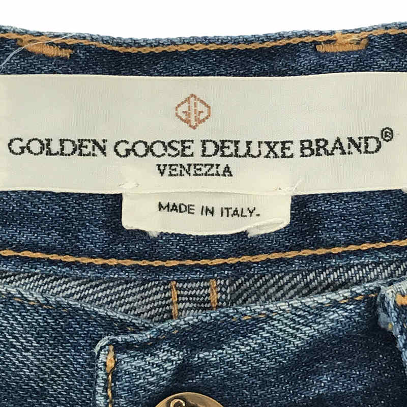 GOLDEN GOOSE / ゴールデングース イタリア製 ダメージ加工 レザーパッチ ワイド デニム パンツ