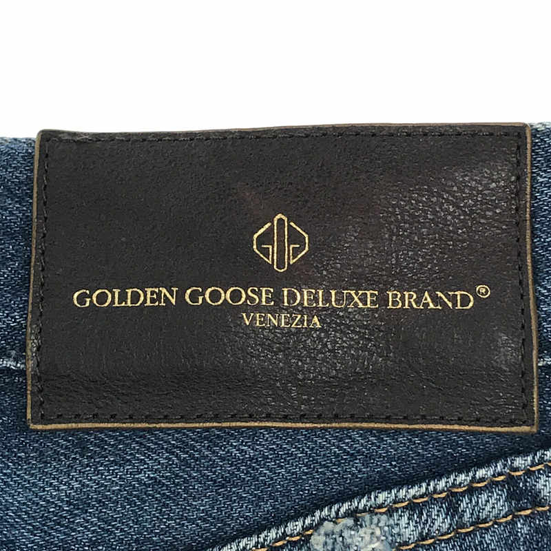 GOLDEN GOOSE / ゴールデングース イタリア製 ダメージ加工 レザーパッチ ワイド デニム パンツ