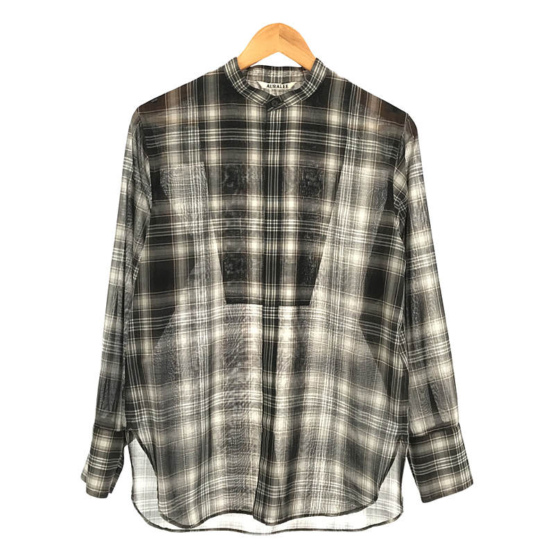 WOOL RECYCLE POLYESTER SHEER CLOTH STAND COLLAR SHIRT ウール ポリエステル チェック スタンドカラー シャツ