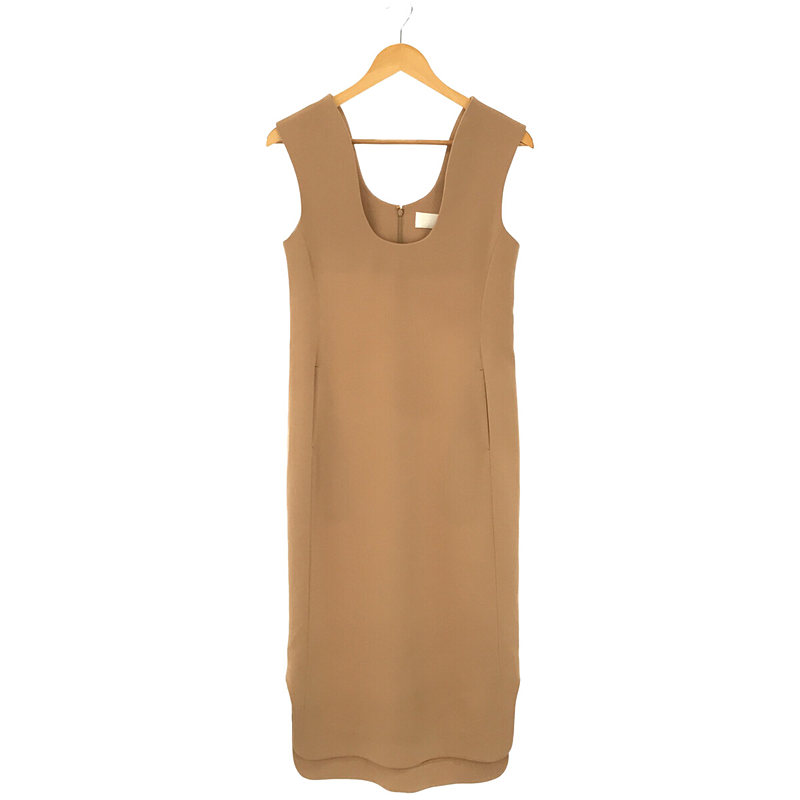 Deep Neck Sleeveless Dress - beige ディープネック ドレス ワンピース