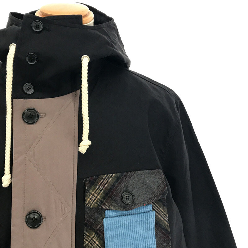 LONG PARKA ロングパーカー 胸ポケット エルボーパッチ チェック 切替 フード ロング コートJW Anderson /  ジェイダブルアンダーソン