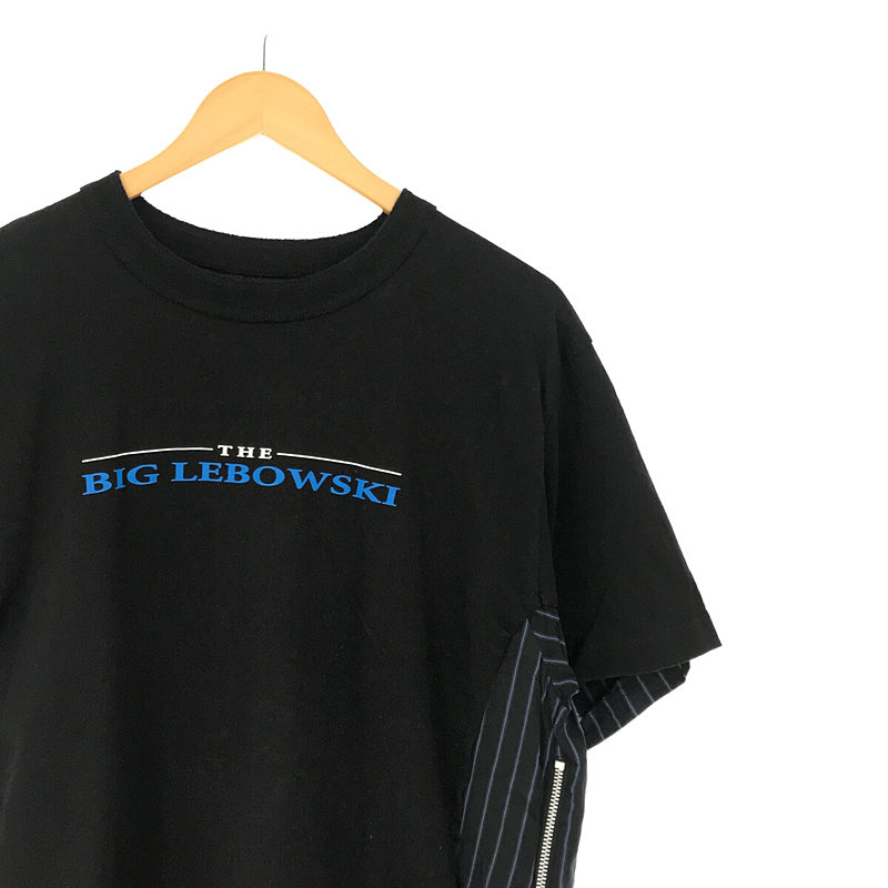 sacai / サカイ × THE BIG LEBOWSKI ビッグ リボウスキ コラボ ストライプ 切替 サイドジップ プリント Tシャツ