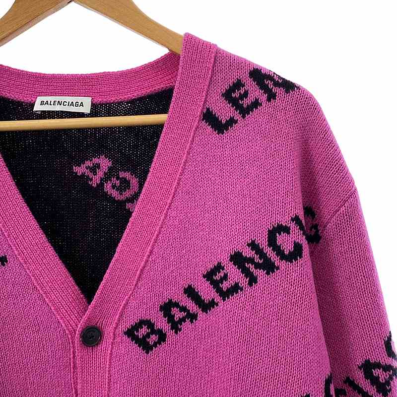 BALENCIAGA / バレンシアガ ウール ロゴジャガード オーバーサイズ Vネック ニットカーディガン