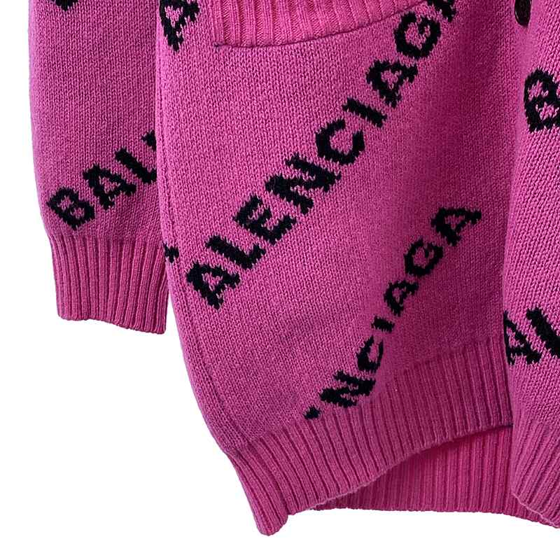 BALENCIAGA / バレンシアガ ウール ロゴジャガード オーバーサイズ Vネック ニットカーディガン